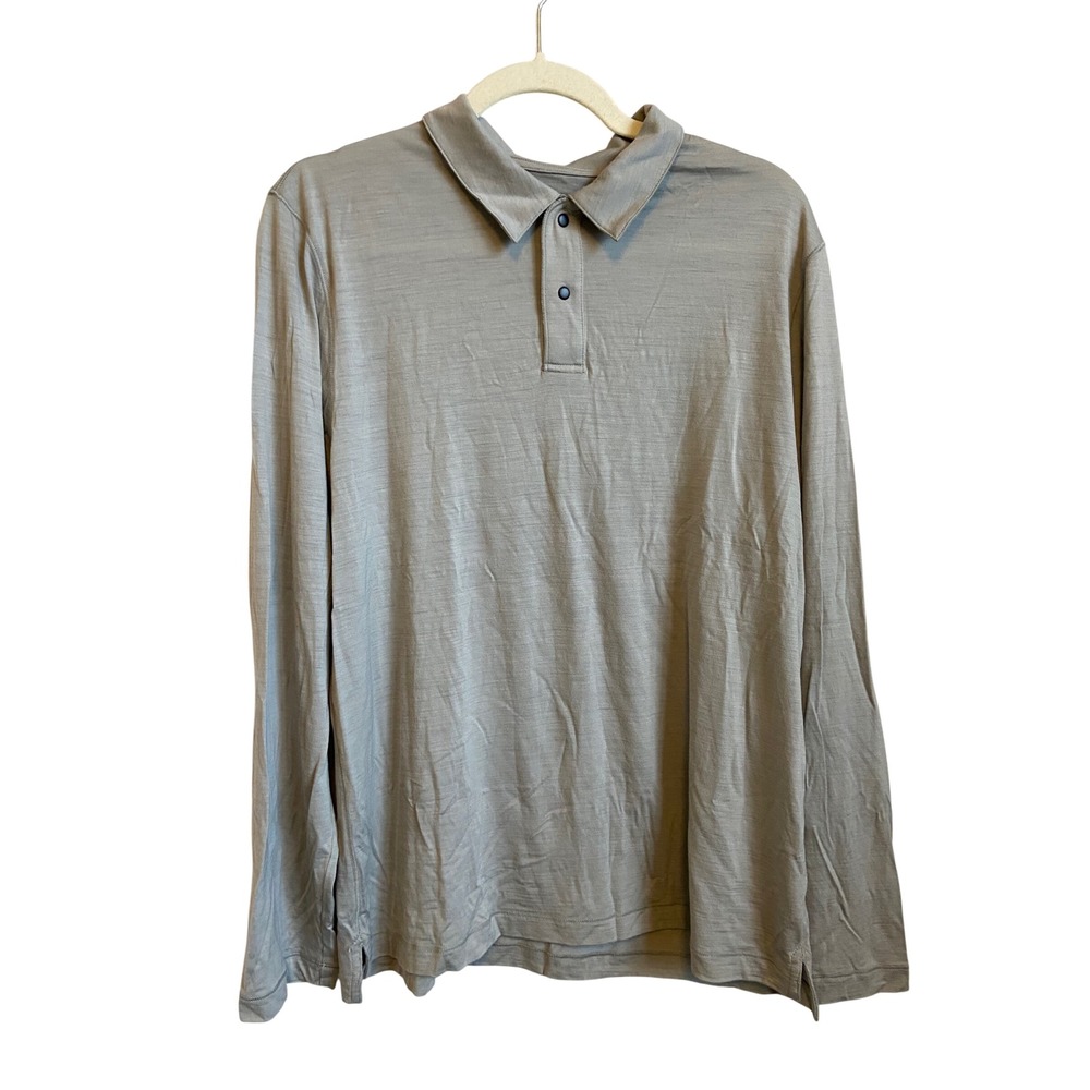 Proof Mens Long Sleeve Polo Shirt Light Gray Jersey Knit Size Large